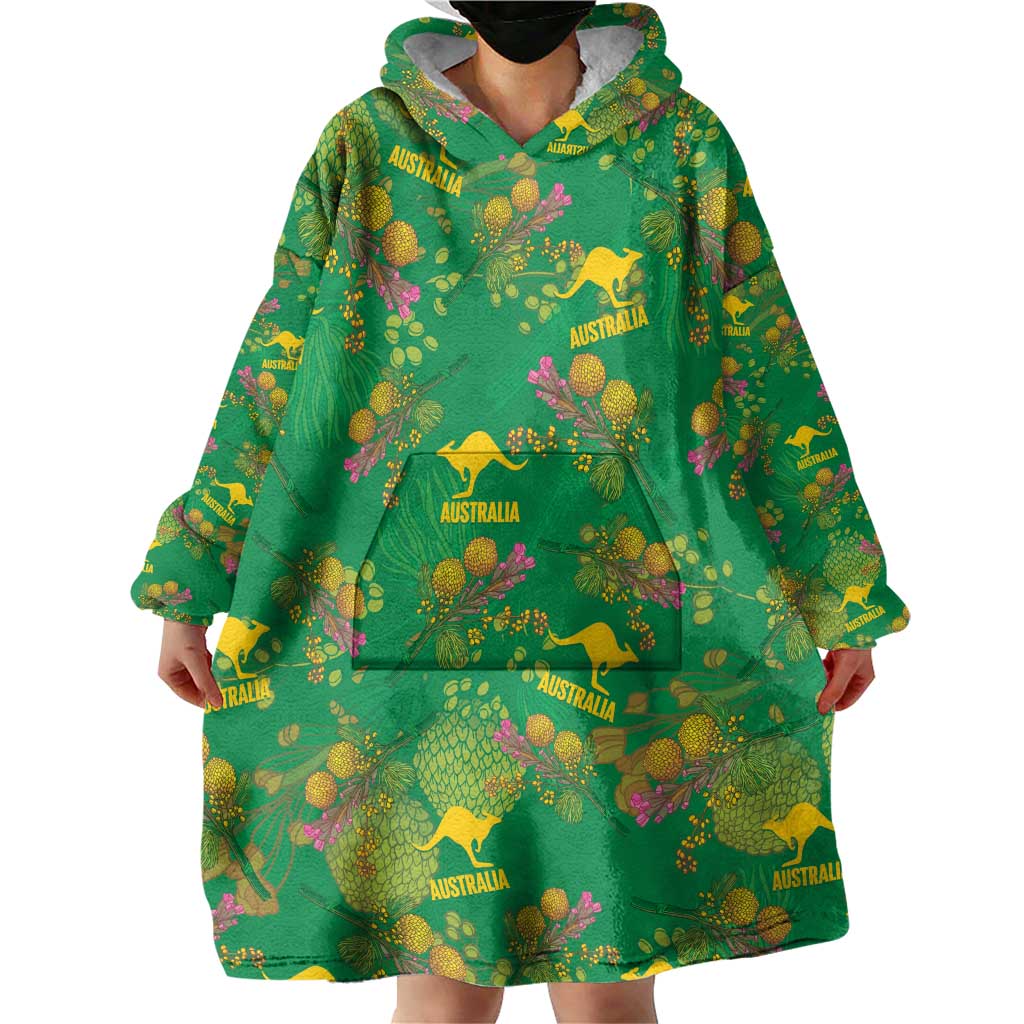Australia Billy Buttons Wearable Blanket Hoodie Aussie Pycnosorus Kangaroo Seamless Style