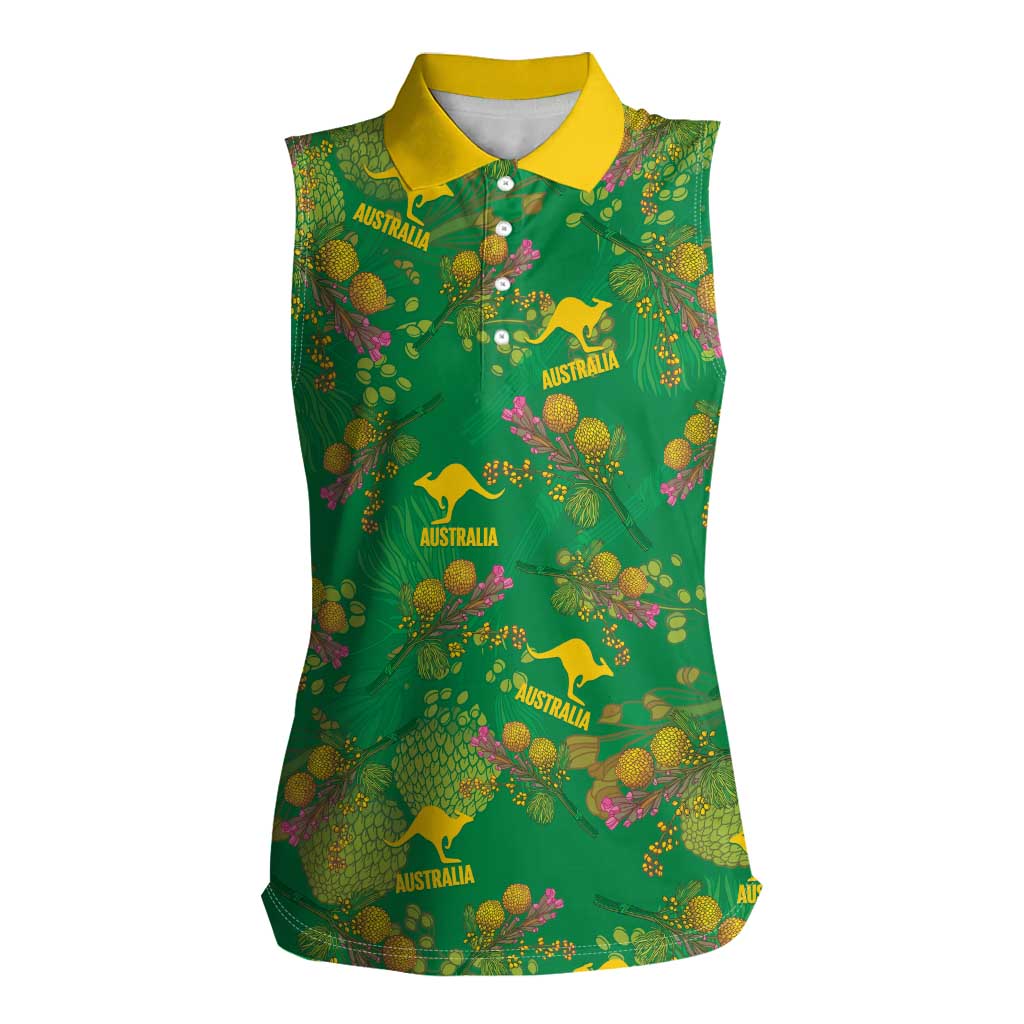 Australia Billy Buttons Women Sleeveless Polo Shirt Aussie Pycnosorus Kangaroo Seamless Style