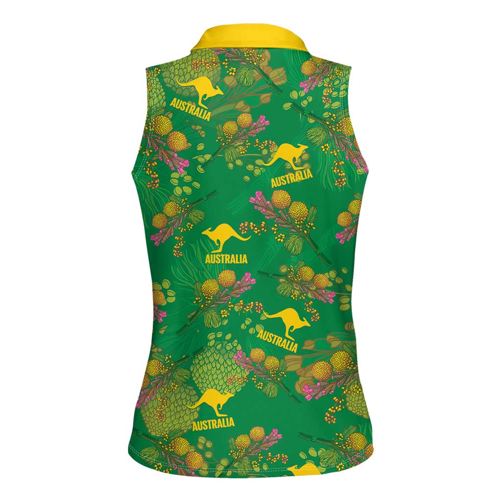 Australia Billy Buttons Women Sleeveless Polo Shirt Aussie Pycnosorus Kangaroo Seamless Style