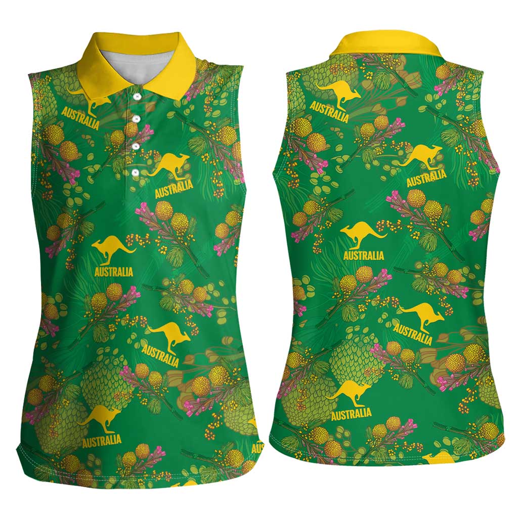 Australia Billy Buttons Women Sleeveless Polo Shirt Aussie Pycnosorus Kangaroo Seamless Style