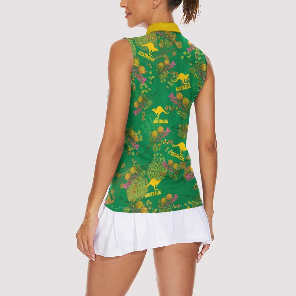 Australia Billy Buttons Women Sleeveless Polo Shirt Aussie Pycnosorus Kangaroo Seamless Style