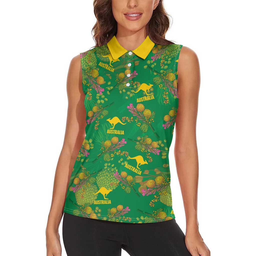 Australia Billy Buttons Women Sleeveless Polo Shirt Aussie Pycnosorus Kangaroo Seamless Style