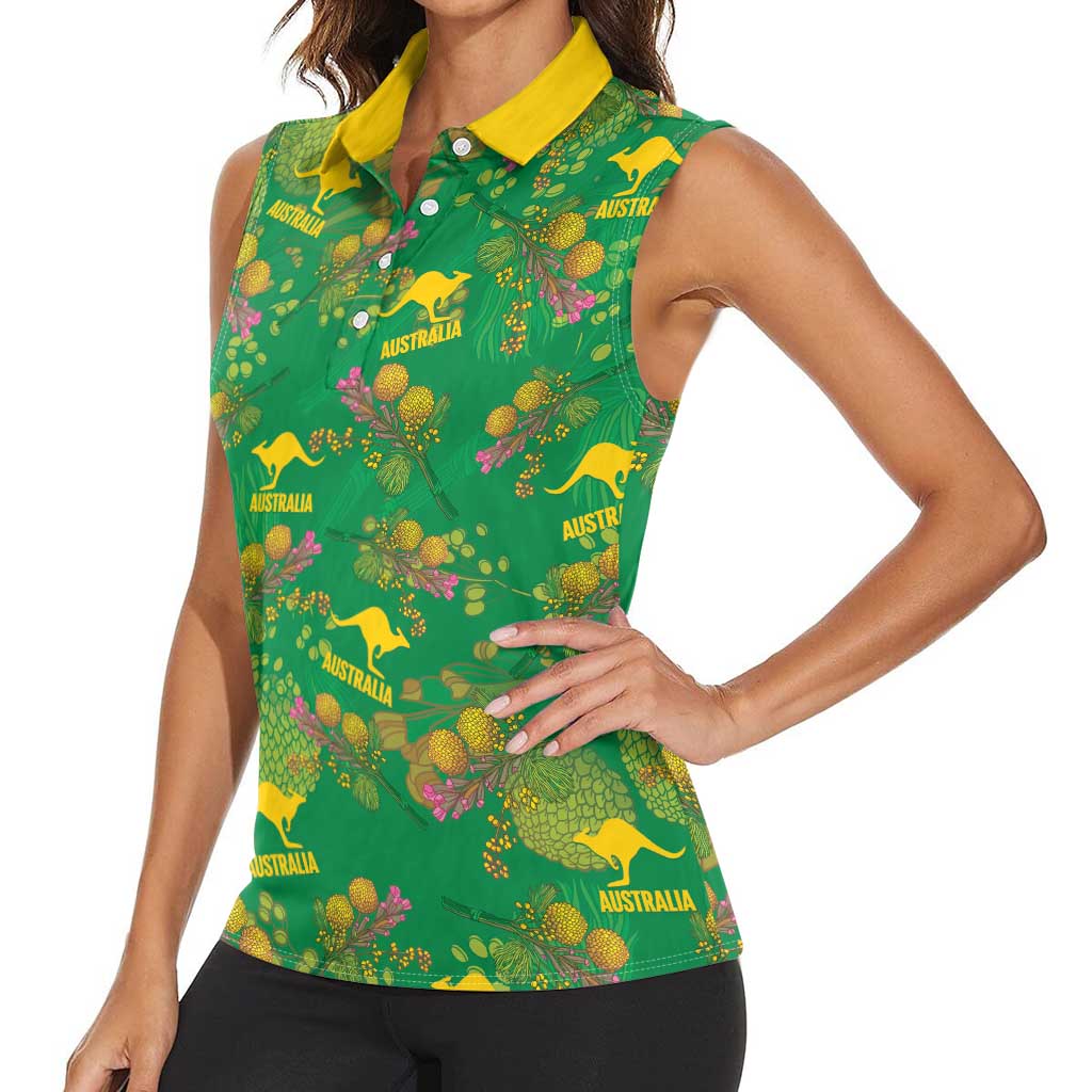 Australia Billy Buttons Women Sleeveless Polo Shirt Aussie Pycnosorus Kangaroo Seamless Style