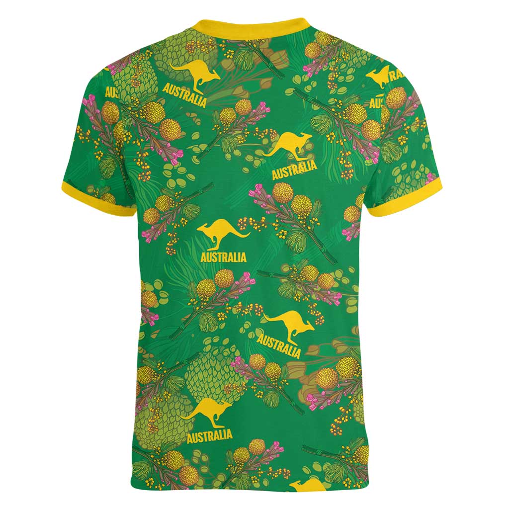 Australia Billy Buttons Women V-Neck T-Shirt Aussie Pycnosorus Kangaroo Seamless Style
