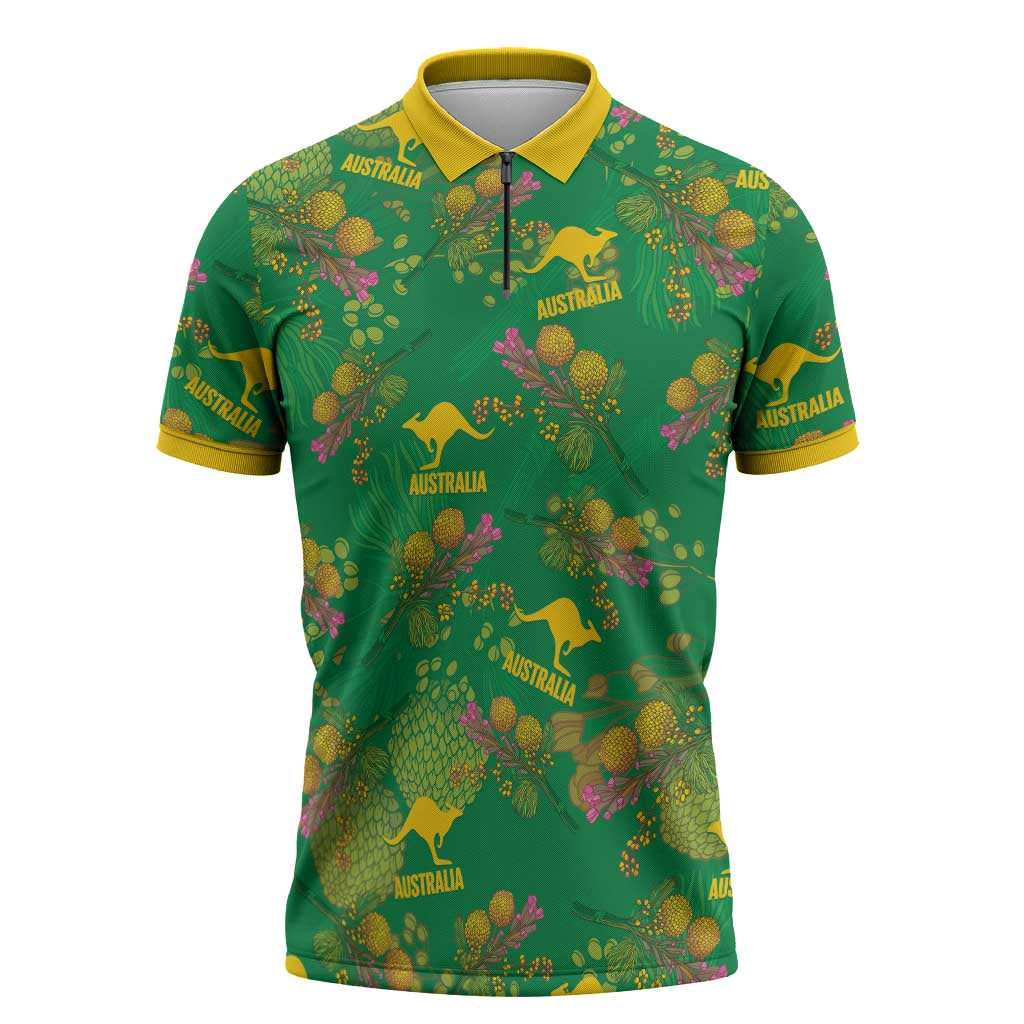 Australia Billy Buttons Zipper Polo Shirt Aussie Pycnosorus Kangaroo Seamless Style