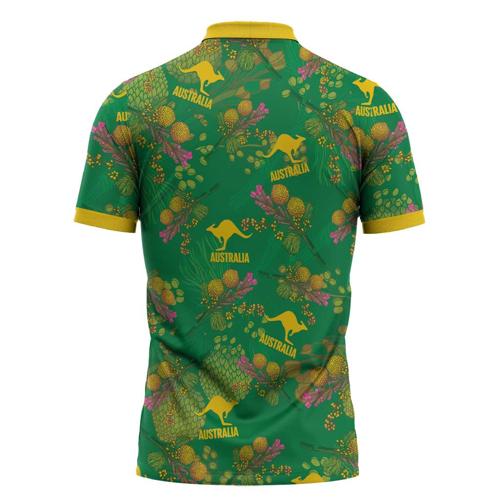 Australia Billy Buttons Zipper Polo Shirt Aussie Pycnosorus Kangaroo Seamless Style