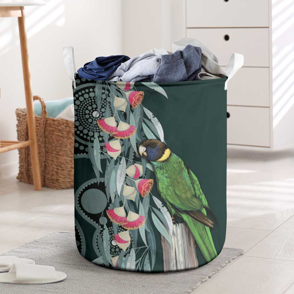 Australian Ringneck Parrot Laundry Basket Barnardius Zonarius Eucalyptus Flowers Aboriginal Art