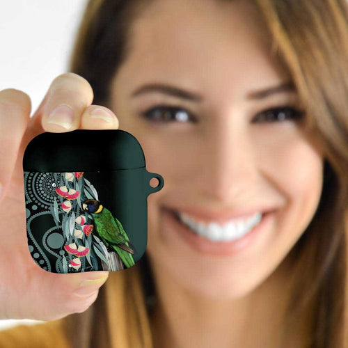 Australian Ringneck Parrot AirPods Case Barnardius Zonarius Eucalyptus Flowers Aboriginal Art