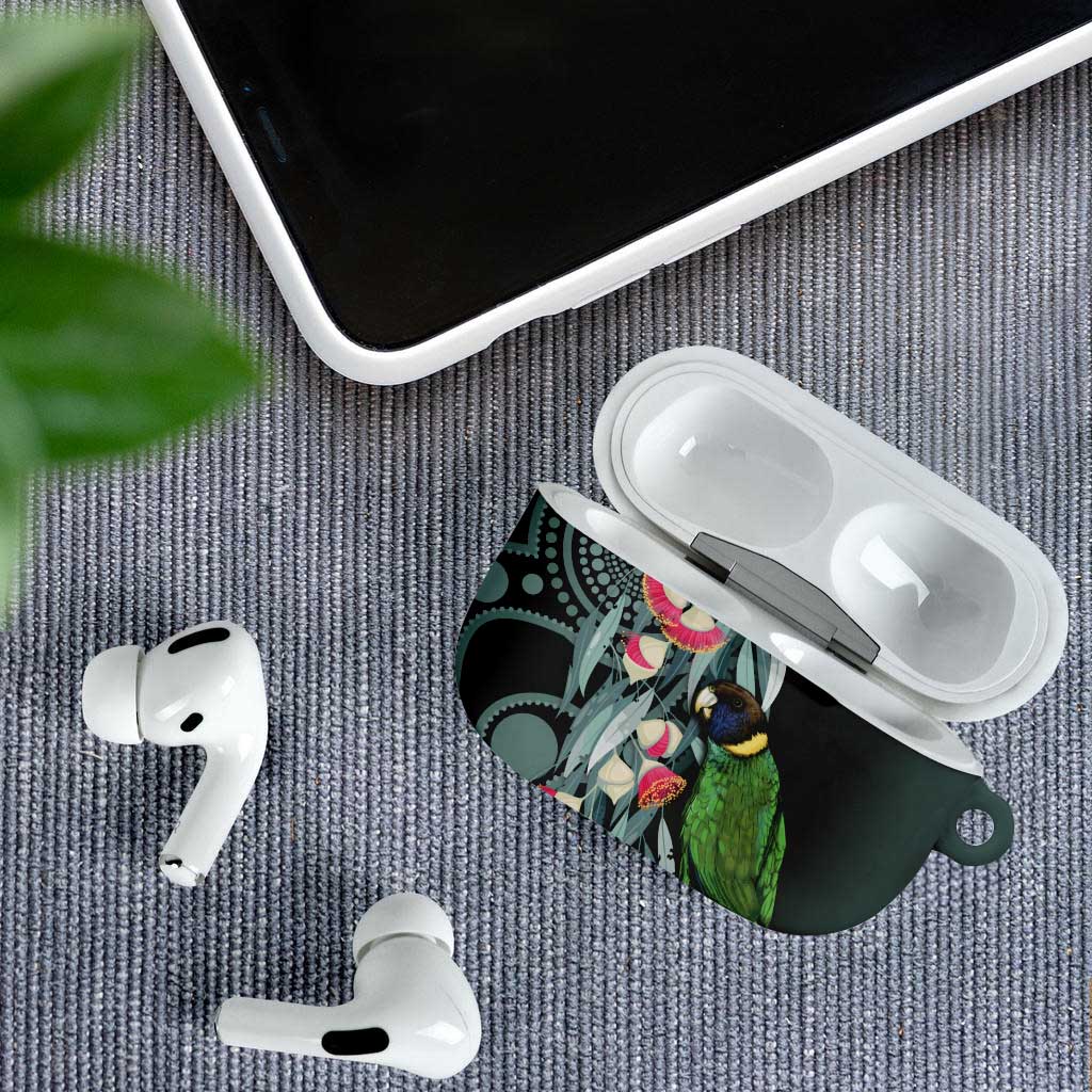 Australian Ringneck Parrot AirPods Case Barnardius Zonarius Eucalyptus Flowers Aboriginal Art