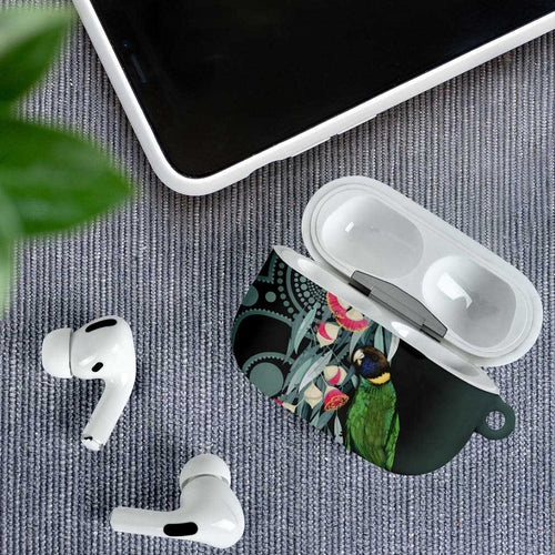 Australian Ringneck Parrot AirPods Case Barnardius Zonarius Eucalyptus Flowers Aboriginal Art