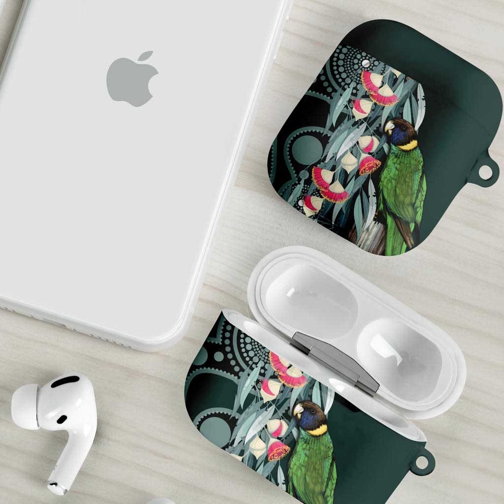 Australian Ringneck Parrot AirPods Case Barnardius Zonarius Eucalyptus Flowers Aboriginal Art