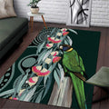 Australian Ringneck Parrot Area Rug Barnardius Zonarius Eucalyptus Flowers Aboriginal Art
