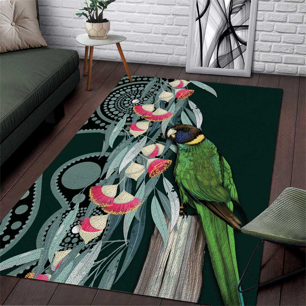 Australian Ringneck Parrot Area Rug Barnardius Zonarius Eucalyptus Flowers Aboriginal Art
