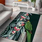 Australian Ringneck Parrot Area Rug Barnardius Zonarius Eucalyptus Flowers Aboriginal Art