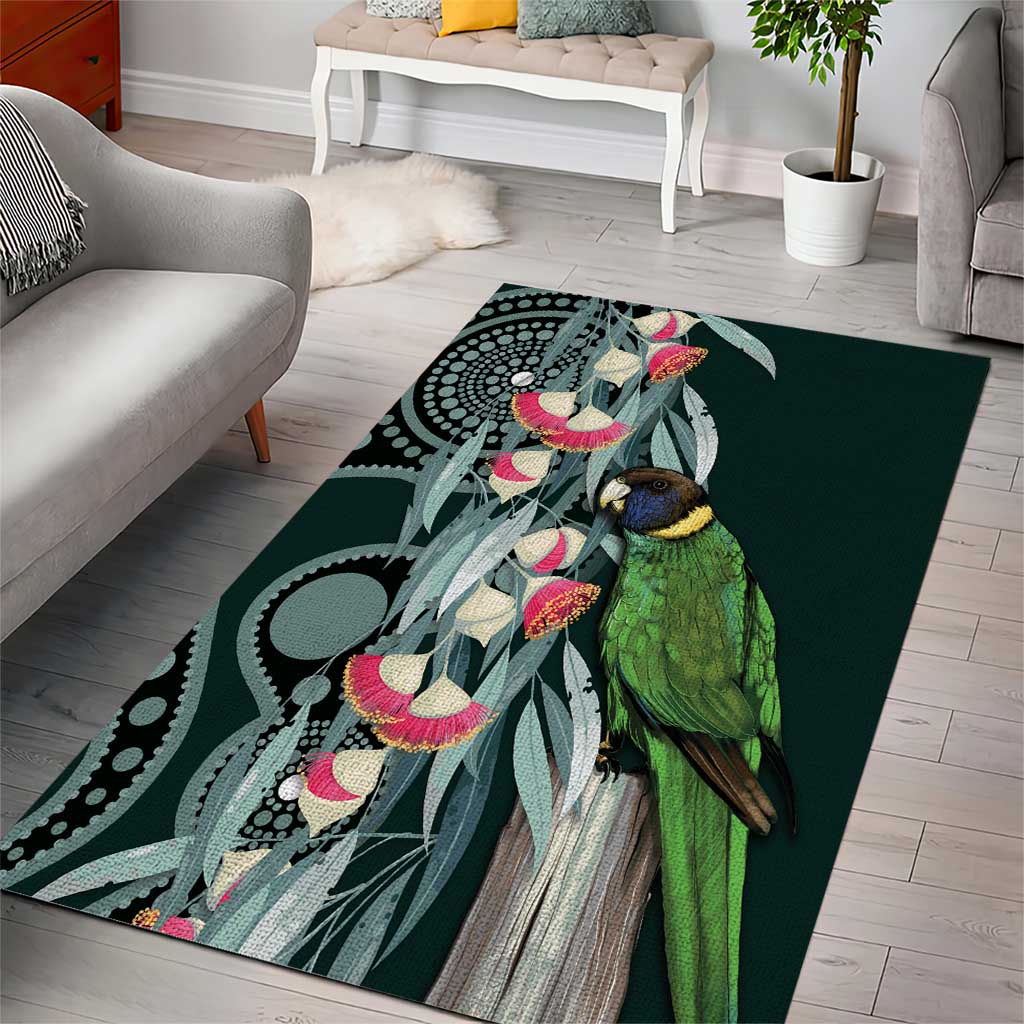 Australian Ringneck Parrot Area Rug Barnardius Zonarius Eucalyptus Flowers Aboriginal Art
