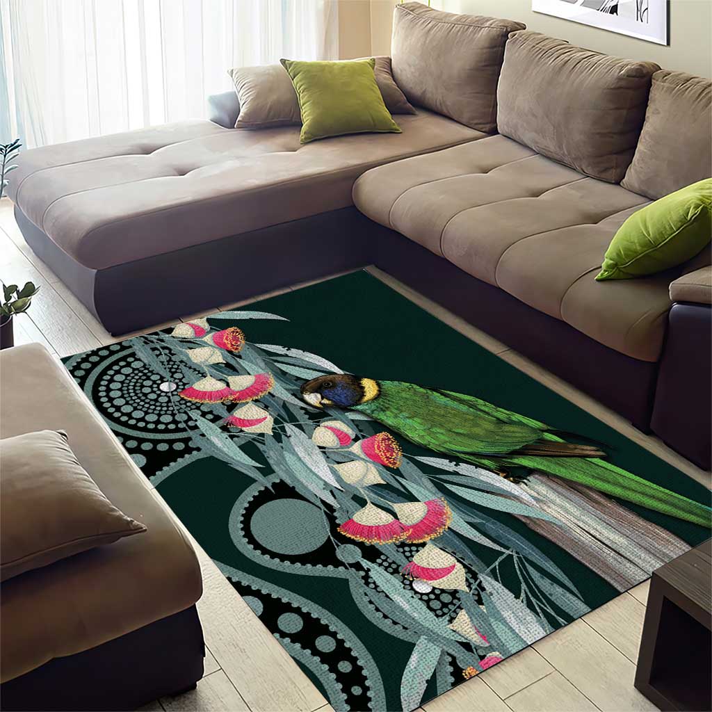 Australian Ringneck Parrot Area Rug Barnardius Zonarius Eucalyptus Flowers Aboriginal Art