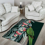 Australian Ringneck Parrot Area Rug Barnardius Zonarius Eucalyptus Flowers Aboriginal Art