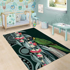 Australian Ringneck Parrot Area Rug Barnardius Zonarius Eucalyptus Flowers Aboriginal Art