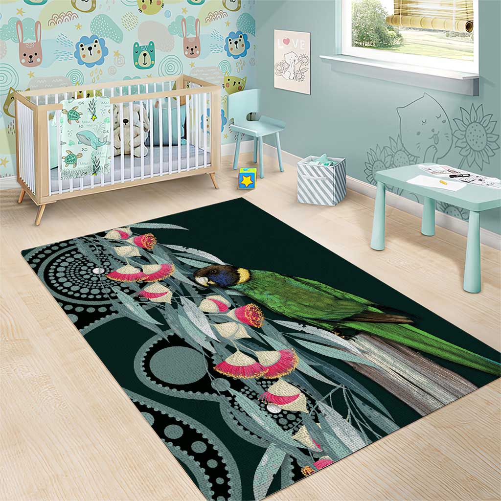 Australian Ringneck Parrot Area Rug Barnardius Zonarius Eucalyptus Flowers Aboriginal Art