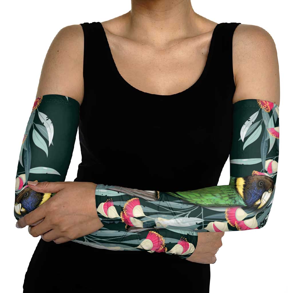 Australian Ringneck Parrot Arm Sleeves Barnardius Zonarius Eucalyptus Flowers Aboriginal Art