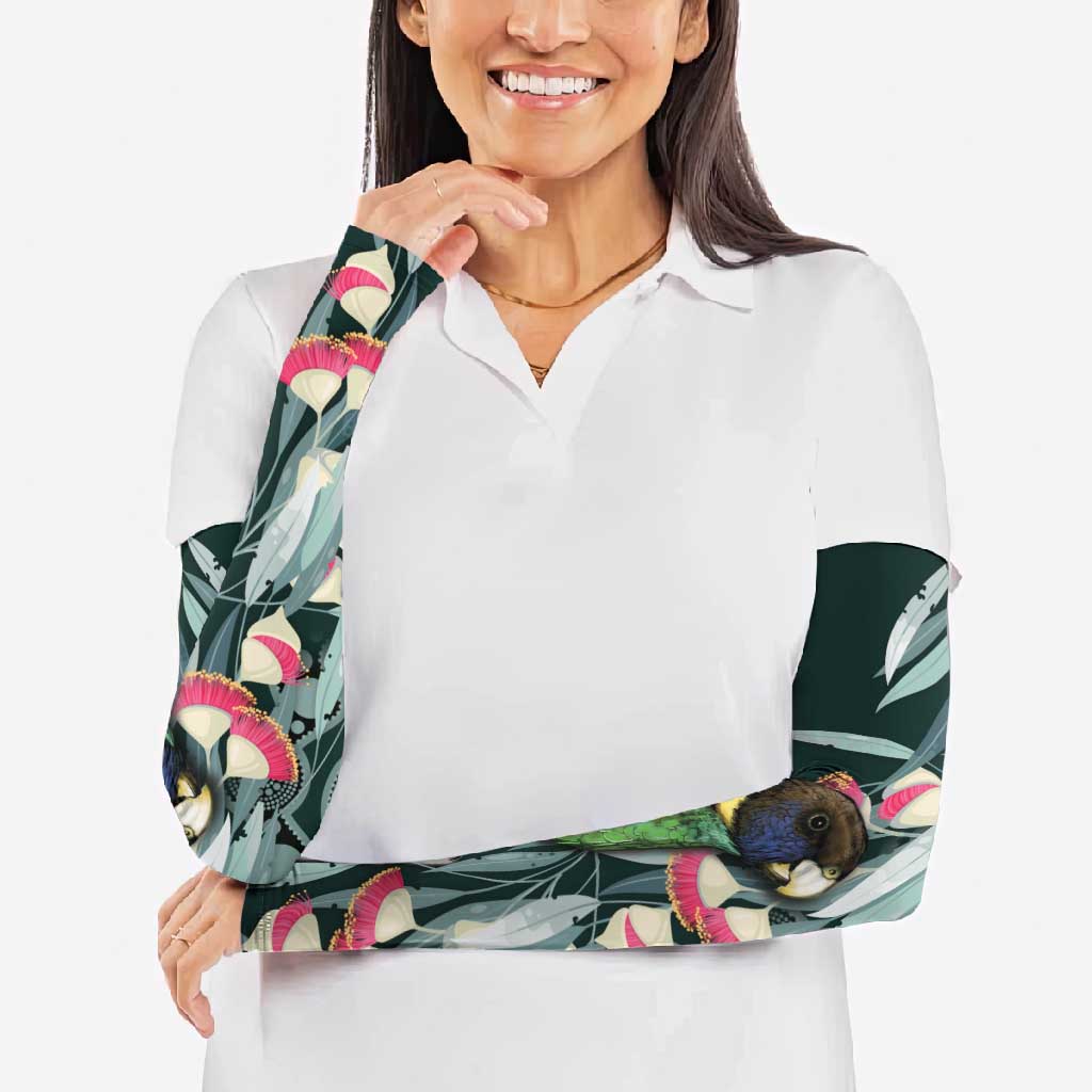 Australian Ringneck Parrot Arm Sleeves Barnardius Zonarius Eucalyptus Flowers Aboriginal Art
