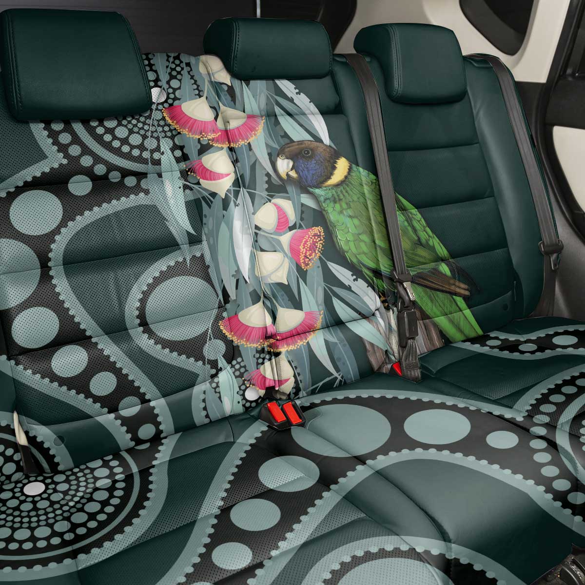 Australian Ringneck Parrot Back Car Seat Cover Barnardius Zonarius Eucalyptus Flowers Aboriginal Art