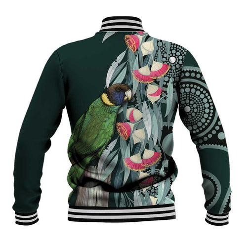 Australian Ringneck Parrot Baseball Jacket Barnardius Zonarius Eucalyptus Flowers Aboriginal Art