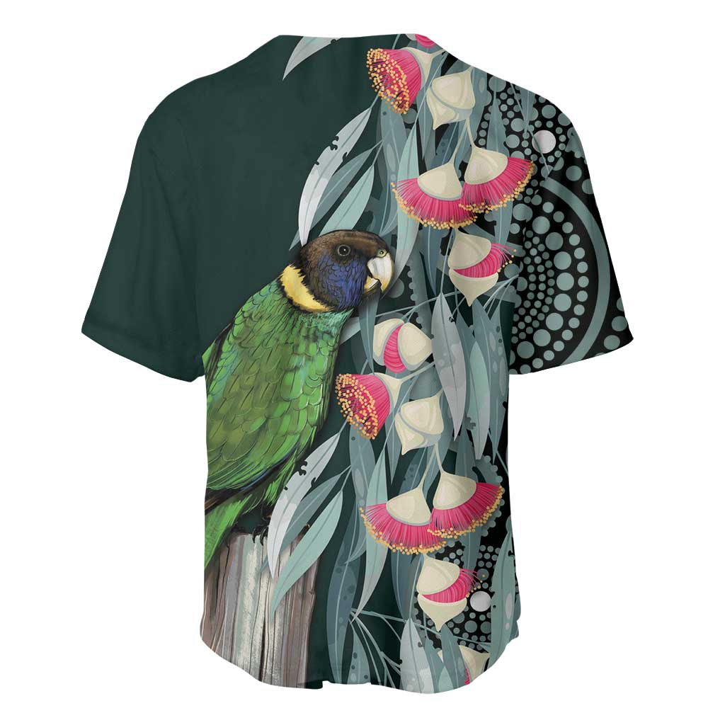 Australian Ringneck Parrot Baseball Jersey Barnardius Zonarius Eucalyptus Flowers Aboriginal Art