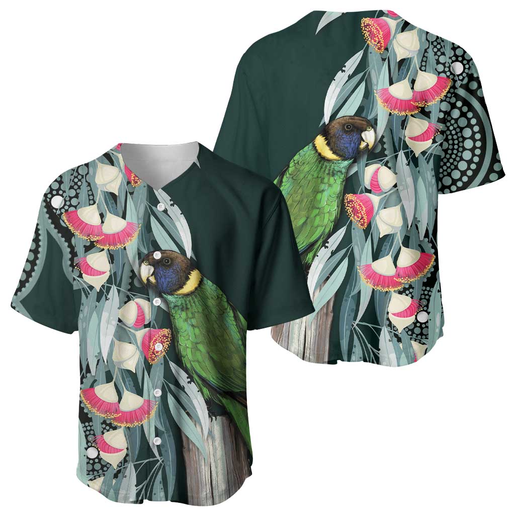Australian Ringneck Parrot Baseball Jersey Barnardius Zonarius Eucalyptus Flowers Aboriginal Art