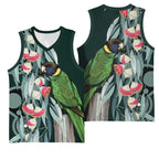 Australian Ringneck Parrot Basketball Jersey Barnardius Zonarius Eucalyptus Flowers Aboriginal Art