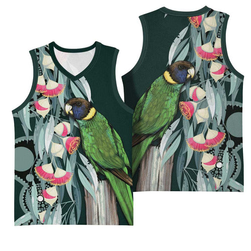 Australian Ringneck Parrot Basketball Jersey Barnardius Zonarius Eucalyptus Flowers Aboriginal Art