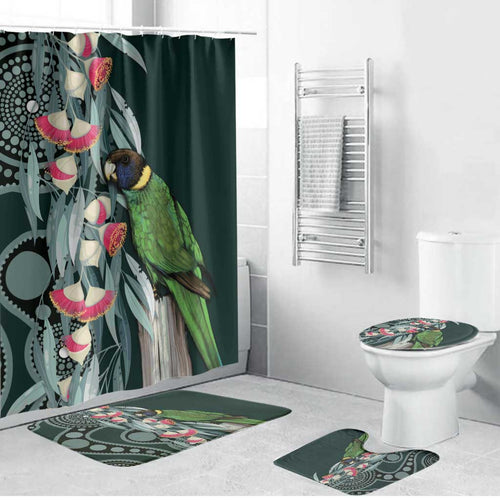 Australian Ringneck Parrot Bathroom Set Barnardius Zonarius Eucalyptus Flowers Aboriginal Art