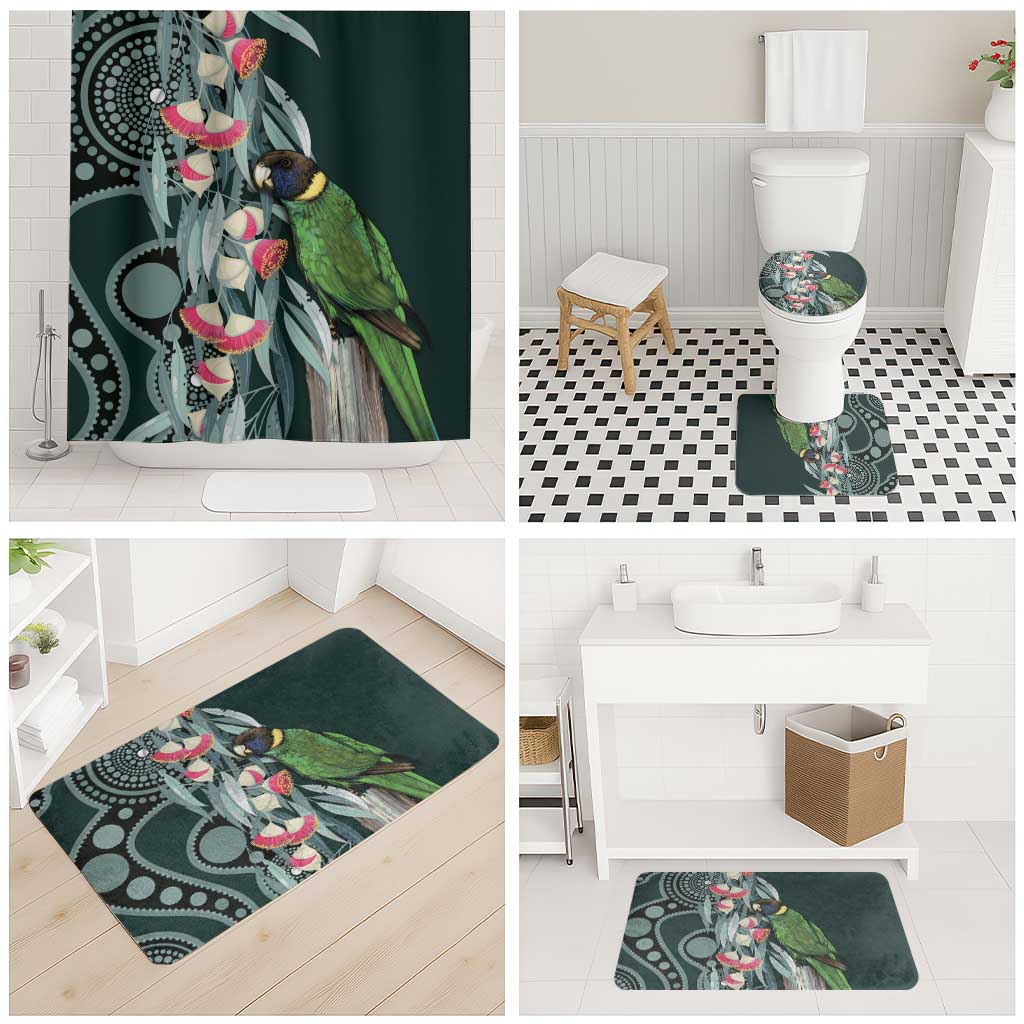 Australian Ringneck Parrot Bathroom Set Barnardius Zonarius Eucalyptus Flowers Aboriginal Art