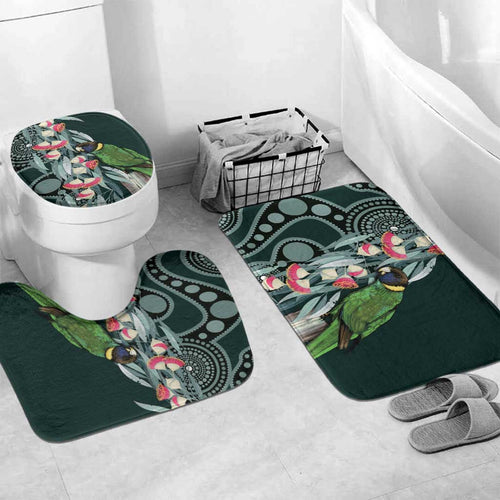 Australian Ringneck Parrot Bathroom Set Barnardius Zonarius Eucalyptus Flowers Aboriginal Art