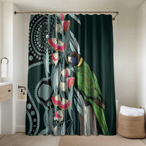 Australian Ringneck Parrot Bathroom Set Barnardius Zonarius Eucalyptus Flowers Aboriginal Art