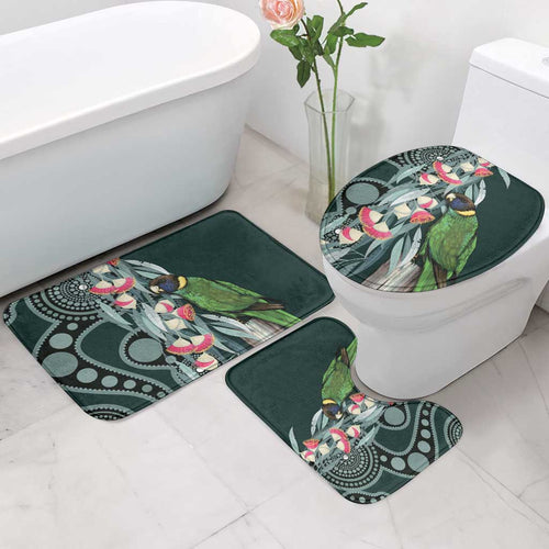 Australian Ringneck Parrot Bathroom Set Barnardius Zonarius Eucalyptus Flowers Aboriginal Art