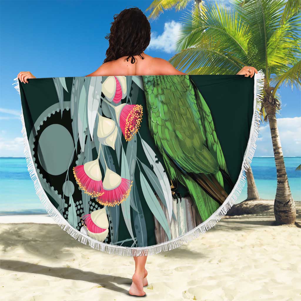 Australian Ringneck Parrot Beach Blanket Barnardius Zonarius Eucalyptus Flowers Aboriginal Art