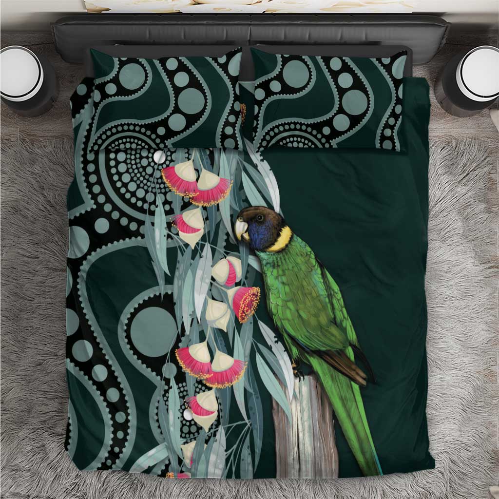 Australian Ringneck Parrot Bedding Set Barnardius Zonarius Eucalyptus Flowers Aboriginal Art