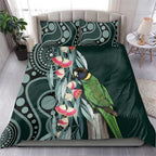 Australian Ringneck Parrot Bedding Set Barnardius Zonarius Eucalyptus Flowers Aboriginal Art