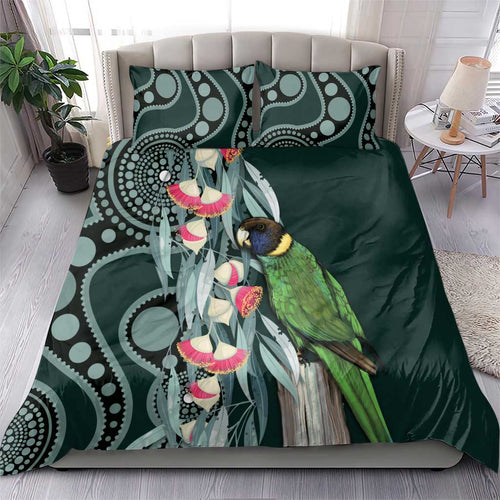 Australian Ringneck Parrot Bedding Set Barnardius Zonarius Eucalyptus Flowers Aboriginal Art