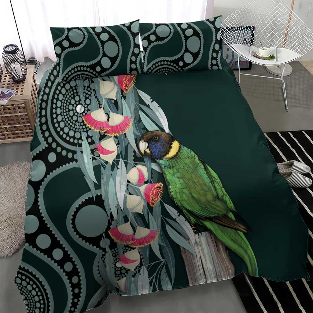 Australian Ringneck Parrot Bedding Set Barnardius Zonarius Eucalyptus Flowers Aboriginal Art