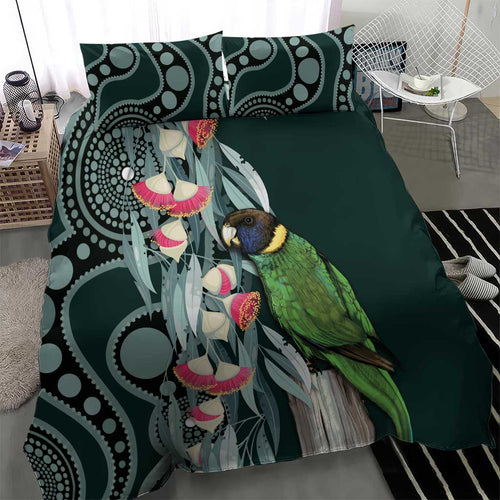 Australian Ringneck Parrot Bedding Set Barnardius Zonarius Eucalyptus Flowers Aboriginal Art