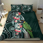 Australian Ringneck Parrot Bedding Set Barnardius Zonarius Eucalyptus Flowers Aboriginal Art