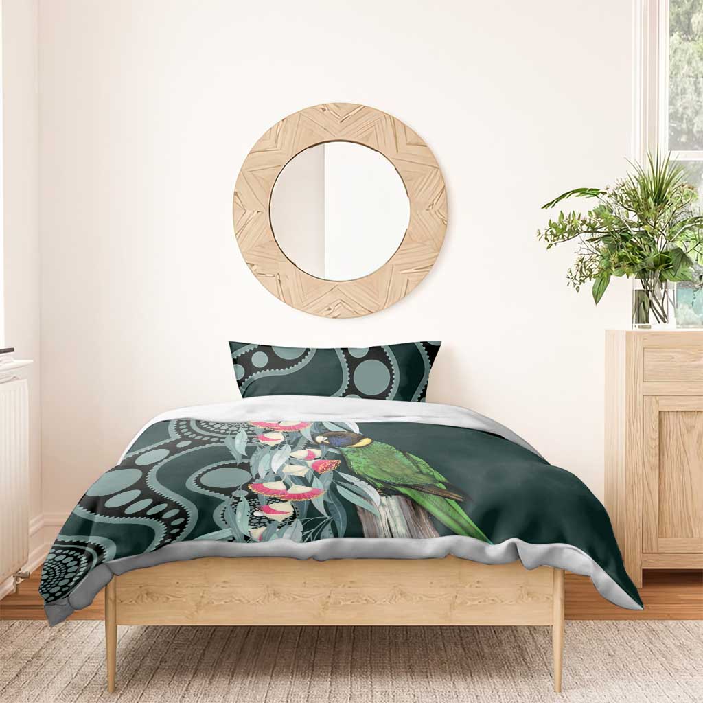 Australian Ringneck Parrot Bedding Set Barnardius Zonarius Eucalyptus Flowers Aboriginal Art