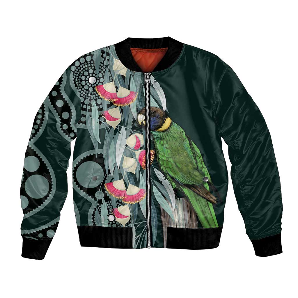 Australian Ringneck Parrot Bomber Jacket Barnardius Zonarius Eucalyptus Flowers Aboriginal Art