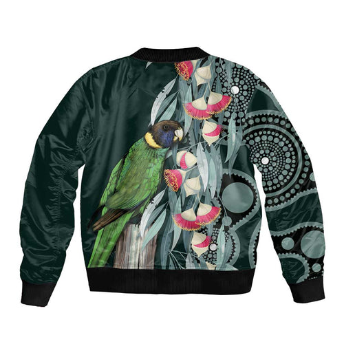 Australian Ringneck Parrot Bomber Jacket Barnardius Zonarius Eucalyptus Flowers Aboriginal Art