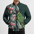 Australian Ringneck Parrot Bomber Puffer Jacket Barnardius Zonarius Eucalyptus Flowers Aboriginal Art