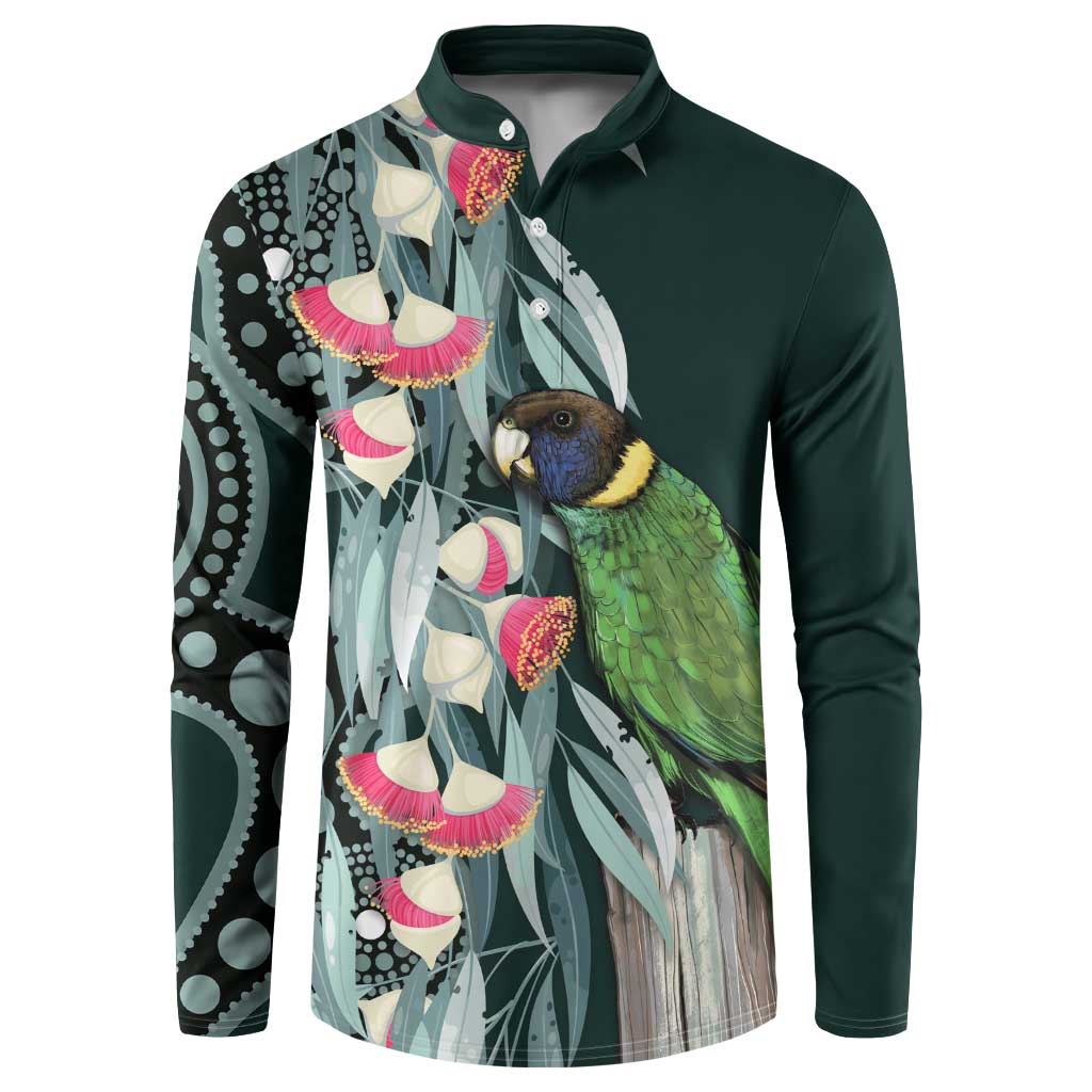 Australian Ringneck Parrot Button Sweatshirt Barnardius Zonarius Eucalyptus Flowers Aboriginal Art
