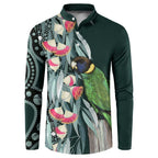 Australian Ringneck Parrot Button Sweatshirt Barnardius Zonarius Eucalyptus Flowers Aboriginal Art