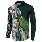 Australian Ringneck Parrot Button Sweatshirt Barnardius Zonarius Eucalyptus Flowers Aboriginal Art